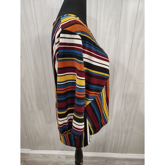 Goddess Shirt Multicolor Striped V Neck Tasseled Plus Long Sleeve Women's 1X - Picture 4 of 8